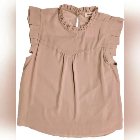 Monteau Los Angeles Tops - Monteau, Size Small, Ruffled Illusion Yoke Top Pink